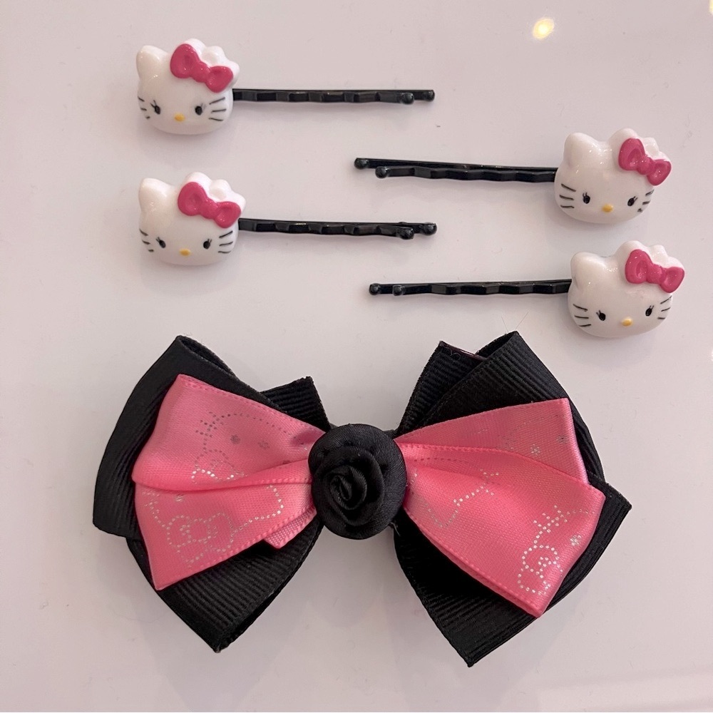 Hello Kitty Set of 5 Pink and Black Hair Accessories Collection